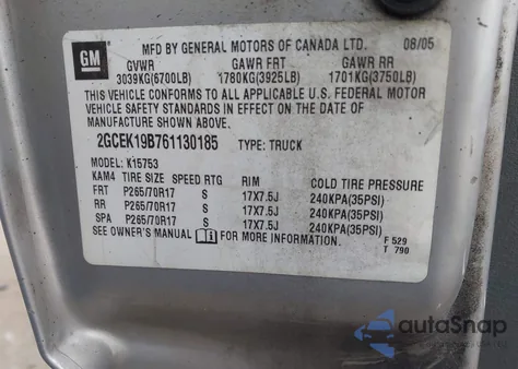 2006 Chevrolet Silverado 1500 Work Truck z USA, uszkodzony, nr VIN 2GCEK19B761130185